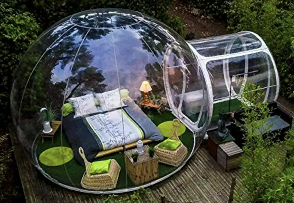 pvc transparent bubble tent with led lighting with heaters