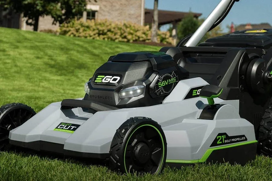 self-propelled electric lawn mower with battery and charger