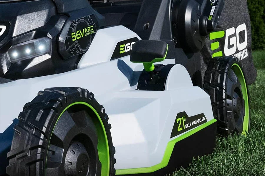 self-propelled electric lawn mower with battery and charger